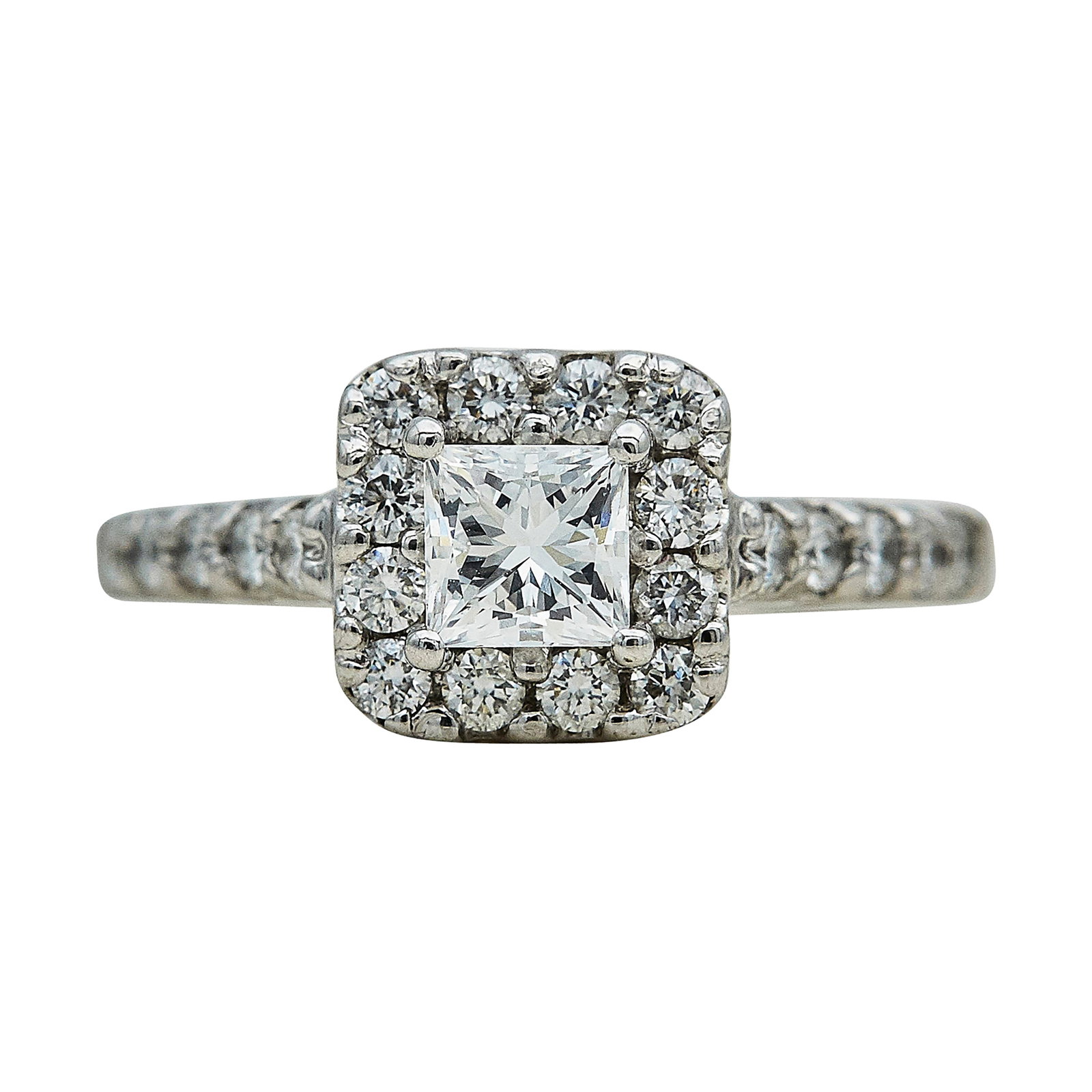 18K White Gold and Carre Diamond Engagement Ring (1 of 5)