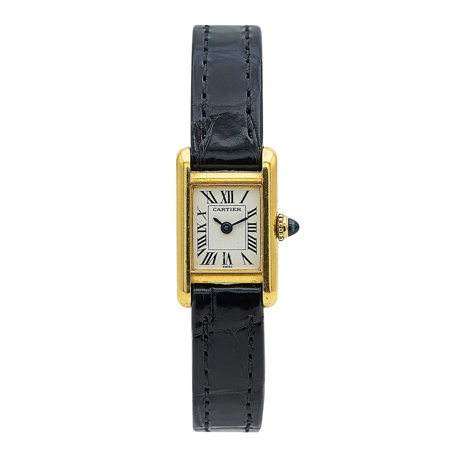 Cartier Tank 18K Yellow Gold Watch Ref. W1501856, circa 1990: BRAND: Cartier; STYLE: Tank; REF. #: W1501856; CONDITION: Pre-owned, Good; YEAR: Circa 1990; ADDITIONAL COMMENTS: Scratches throughout watch, Chips along edges of and scratches on glass crystal, Accom