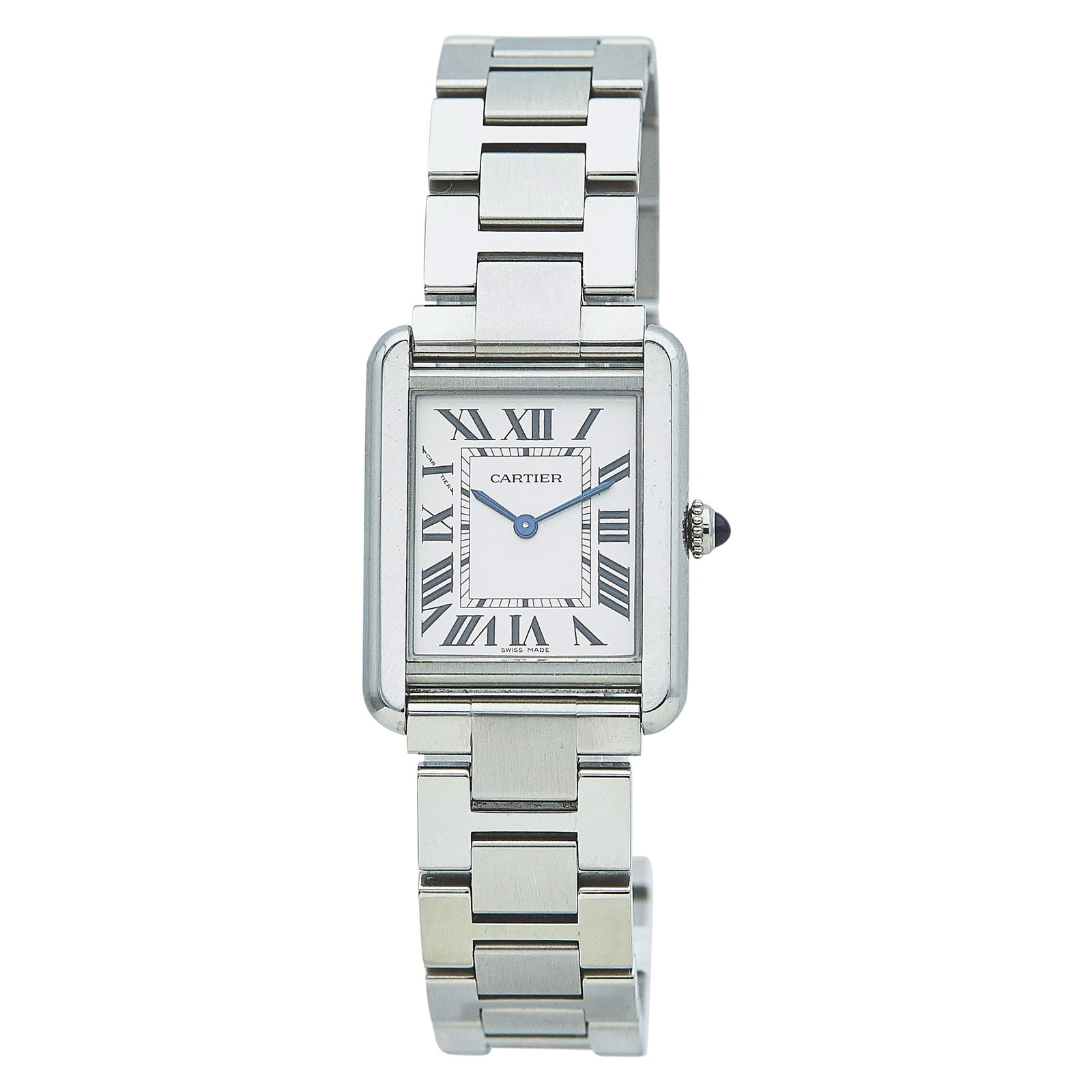 Cartier Tank Solo Stainless Steel Watch Ref. W5200013, 2012: BRAND: Cartier; STYLE: Tank Solo; REF. #: W5200013; CONDITION: Pre-owned, Very Good; YEAR: 2012; ADDITIONAL COMMENTS: Scratches throughout watch, Accompanied by one extra loose link and certificate; C