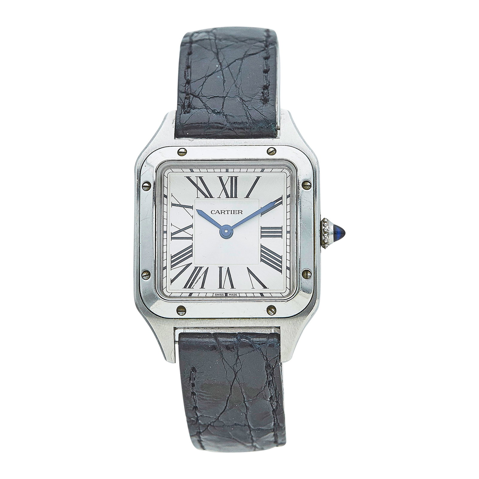 Cartier Santos-Dumont Stainless Steel Watch Ref. WSSA0023, circa 2024: BRAND: Cartier; STYLE: Santos-Dumont; REF. #: WSSA0023; CONDITION: Pre-owned, Very Good; YEAR: Circa 2024; ADDITIONAL COMMENTS: Scratches throughout watch; CASE SIZE (mm): 37 x 27; CASE MATERIAL: Stai