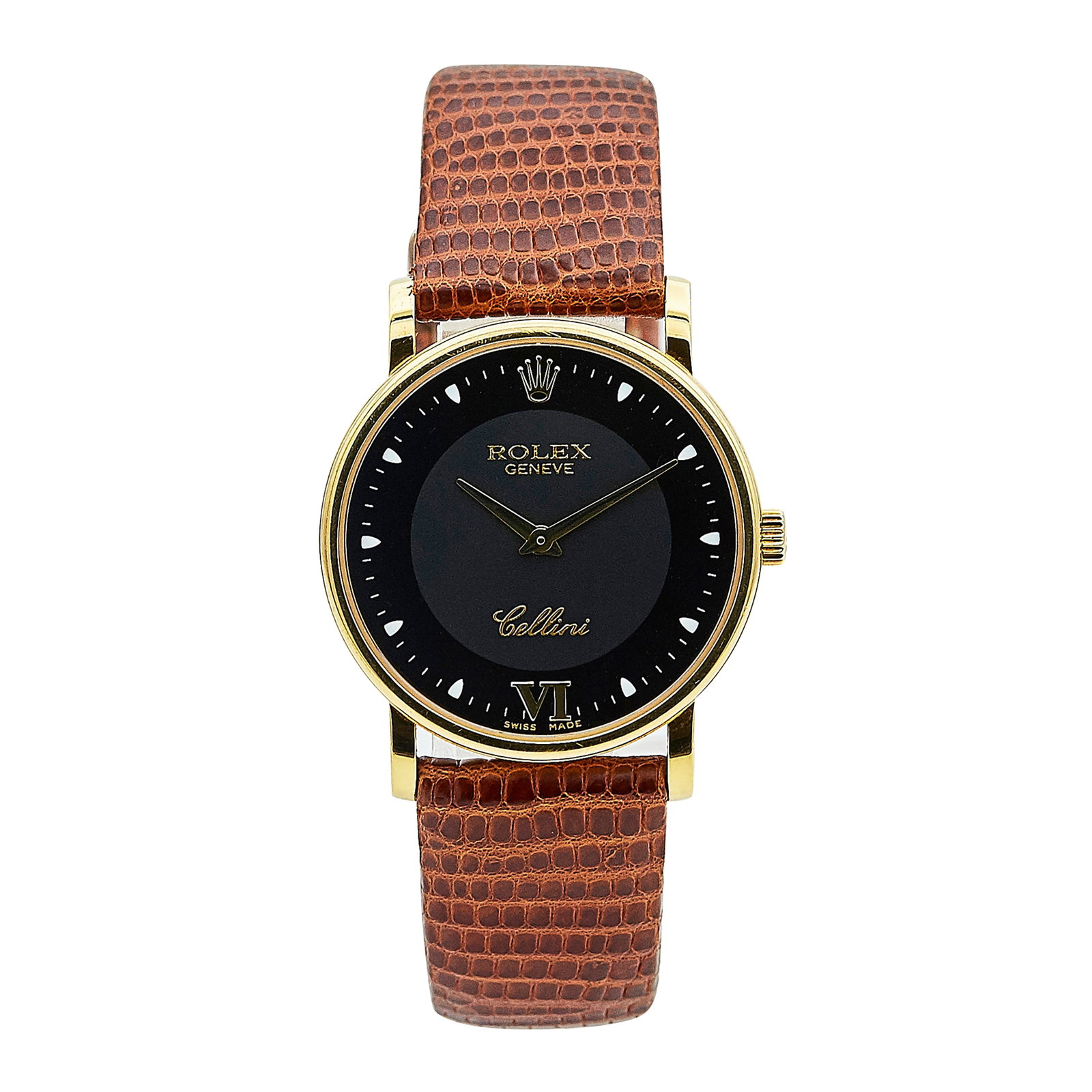 Rolex Cellini 18K Yellow Gold Watch Ref. 5115, circa 1999: BRAND: Rolex; STYLE: Cellini; REF. #: 5115; CONDITION: Pre-owned, Very Good; YEAR: Circa 1999; ADDITIONAL COMMENTS: A serial, Scratches throughout watch, 40.4 grams; CASE SIZE (mm): 32; CASE MATERIAL: