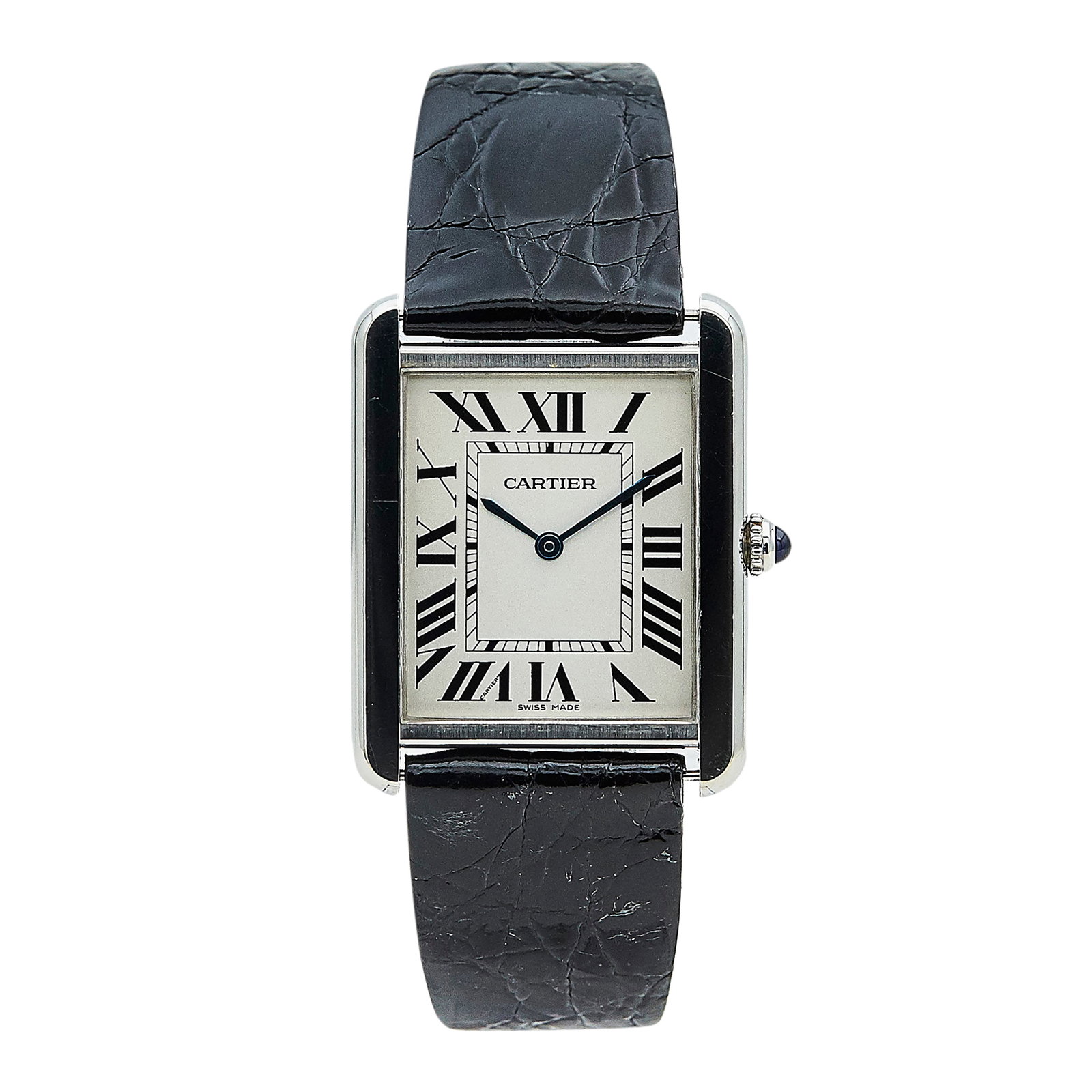 Cartier Tank Solo Stainless Steel Watch Ref. W1018355, circa 2000: BRAND: Cartier; STYLE: Tank Solo; REF. #: W1018355; CONDITION: Pre-owned, Good; YEAR: Circa 2000; ADDITIONAL COMMENTS: Scratches throughout watch, Non branded strap, Accompanied by service paperwork; 