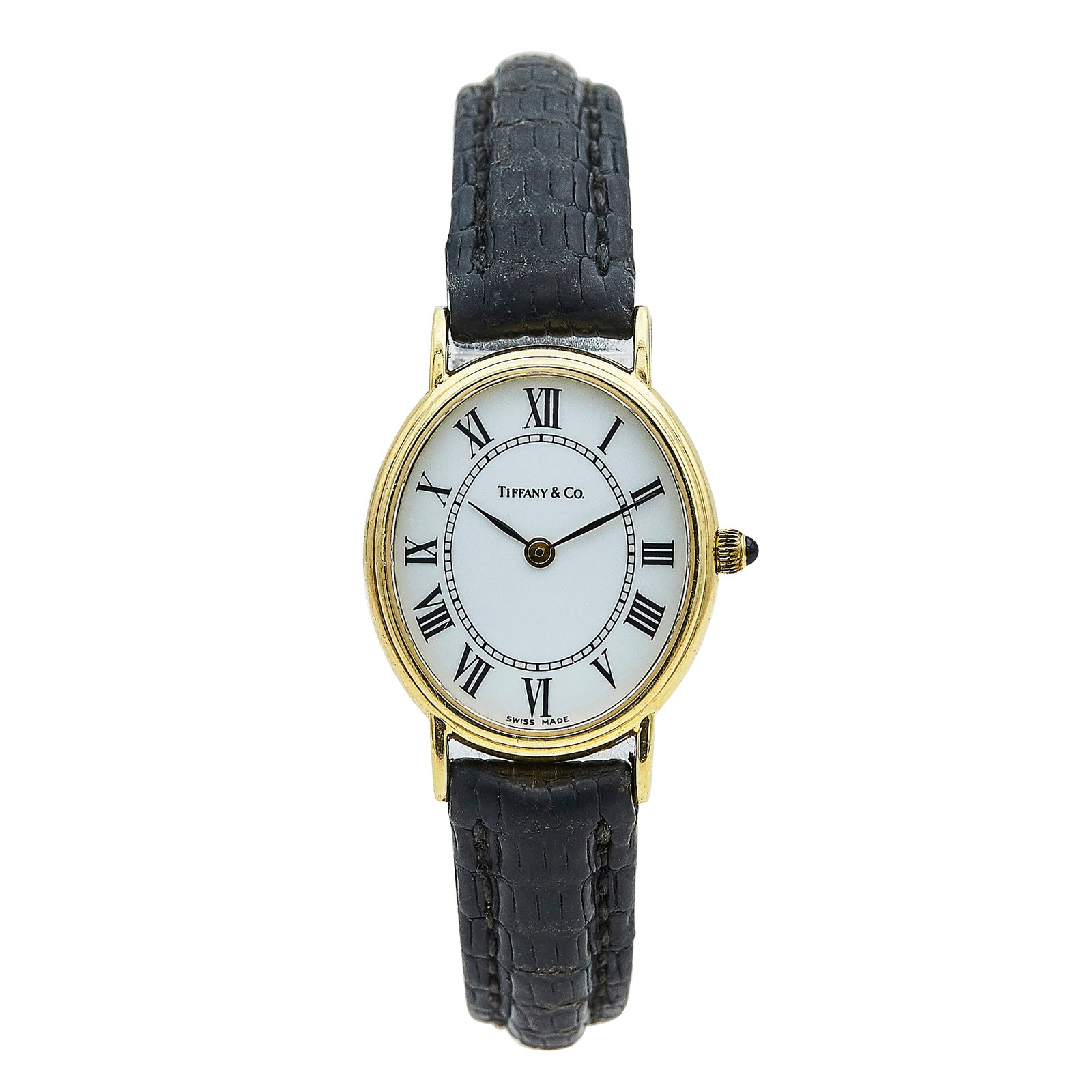 Tiffany & Co. 14K Yellow Gold Watch Ref. 60-150, circa 2000: BRAND: Tiffany & Co.; STYLE: .; REF. #: 60-150; CONDITION: Pre-owned, Good; YEAR: Circa 2000; ADDITIONAL COMMENTS: Scratches throughout watch, Chips on crown, Crystal with light scratches and a few fl