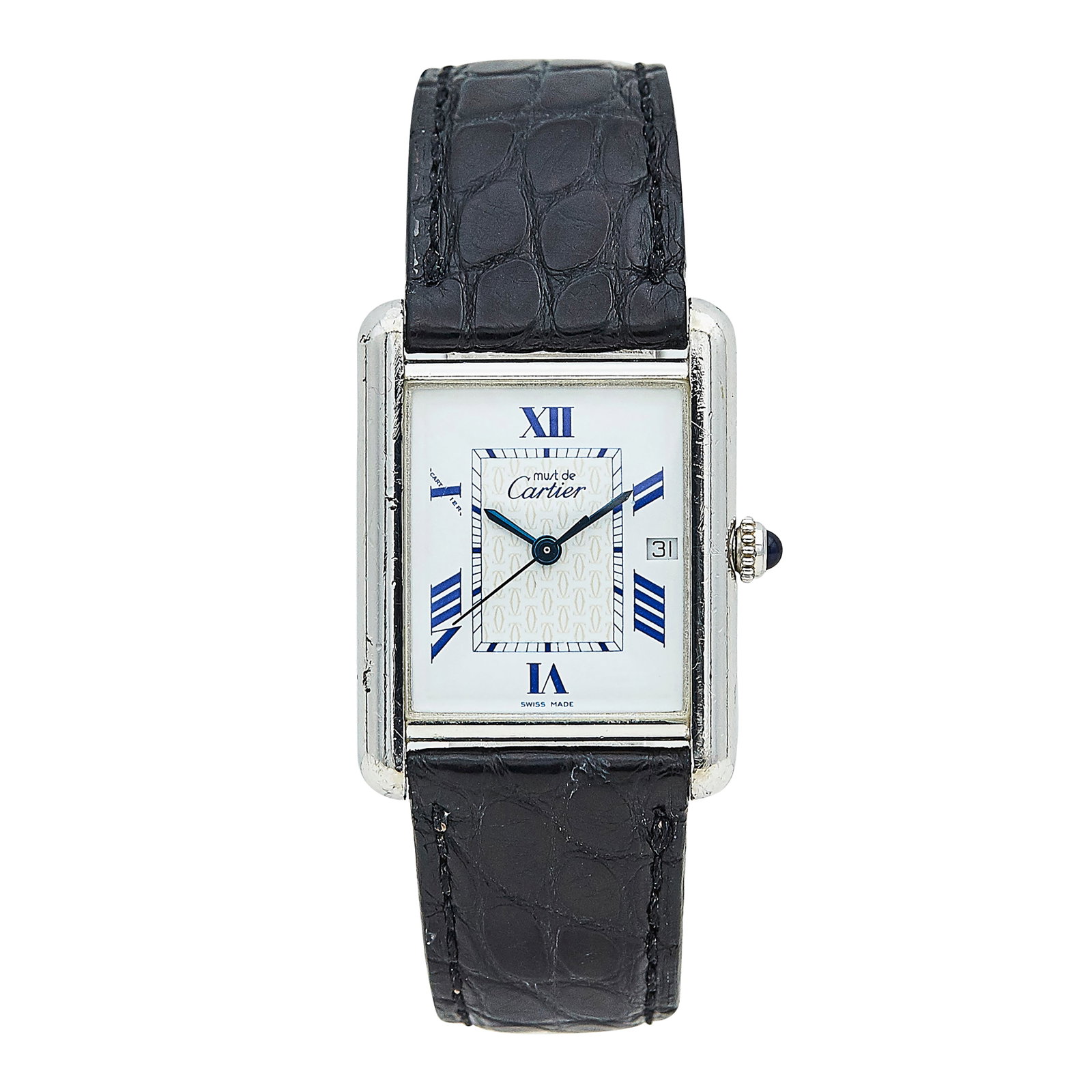 Cartier Tank Must de Cartier Sterling Silver Watch Ref. W1014154, 2002: BRAND: Cartier; STYLE: Tank Must de Cartier; REF. #: W1014154; CONDITION: Pre-owned, Fair; YEAR: 2002; ADDITIONAL COMMENTS: Scratches throughout watch, Several impacts on case, Scratches on sapphire c