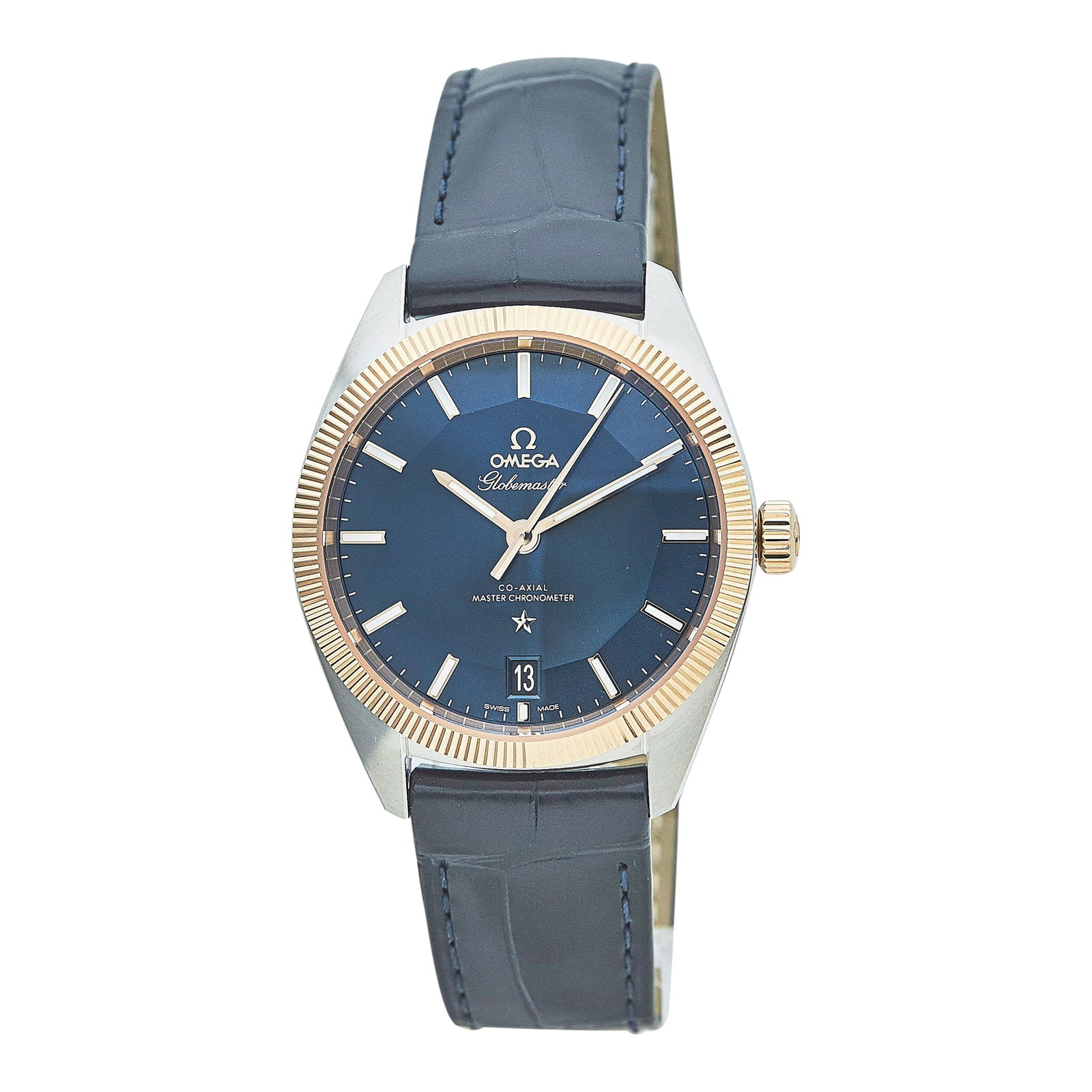 Omega Constellation Globemaster 18K Rose Gold and Stainless Steel Watch Ref. 130.23.39.21.03.001,: BRAND: Omega; STYLE: Constellation; REF. #: 130.23.39.21.03.001; CONDITION: Pre-owned, Excellent; YEAR: 2025; ADDITIONAL COMMENTS: Case back and case stickers still intact, Accompanied by original car