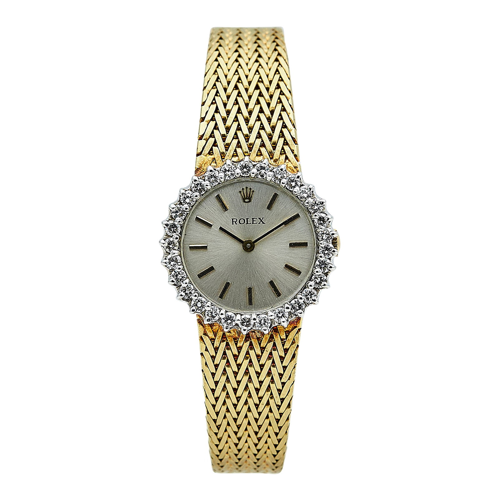 Rolex 14K Yellow and White Gold Watch Ref. 8381, circa 1960: BRAND: Rolex; STYLE: .; REF. #: 8381; CONDITION: Pre-owned, Excellent; YEAR: Circa 1960; ADDITIONAL COMMENTS: Very light scratches throughout watch, Debris on dial, 48.2 grams; CASE SIZE (mm): 26; CAS