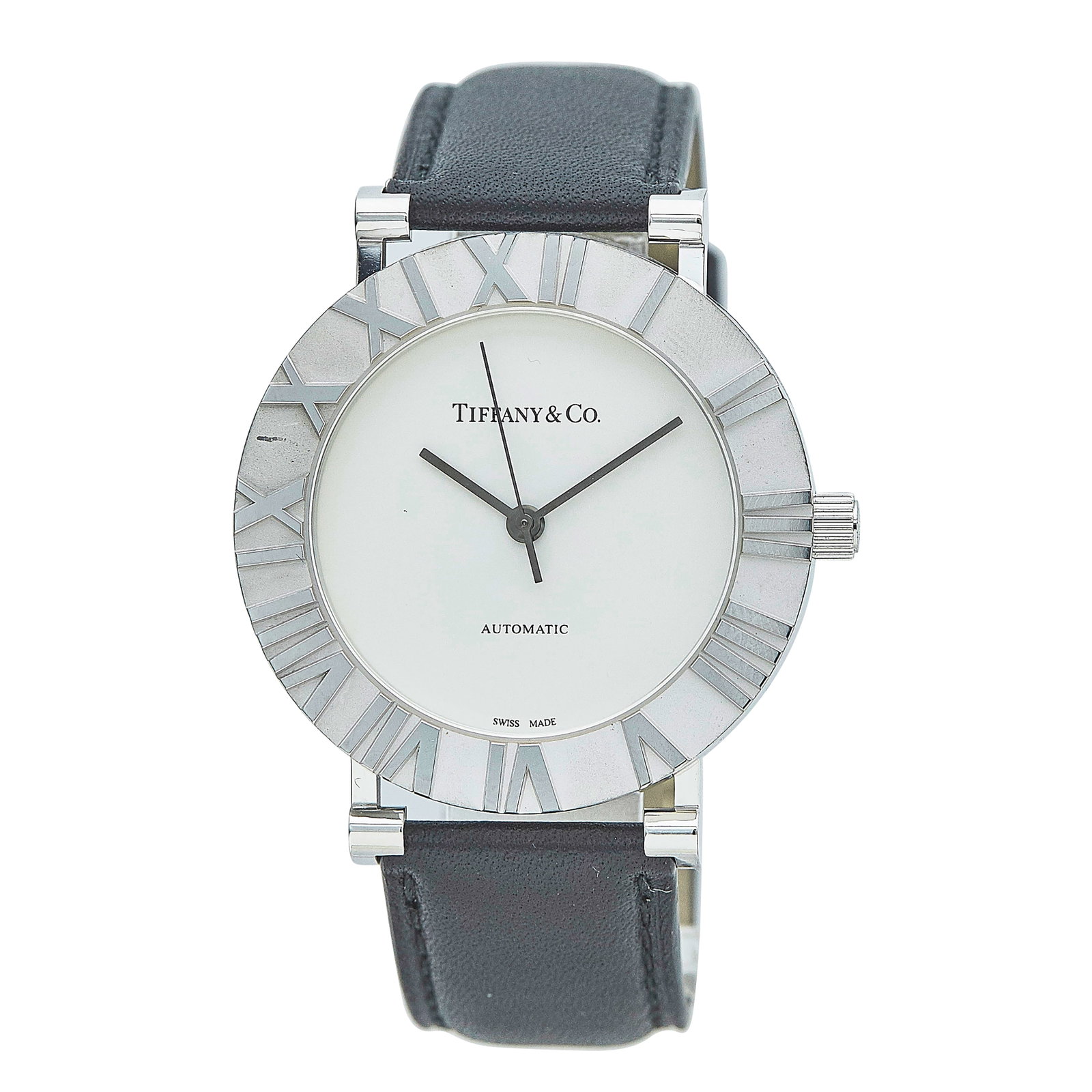 Tiffany & Co. Atlas Sterling Silver Watch Ref. Unknown, circa 2020: BRAND: Tiffany & Co.; STYLE: Atlas; CONDITION: Pre-owned, Very Good; YEAR: Circa 2020; ADDITIONAL COMMENTS: Plastic still intact on back of case, Slight stain on bezel; CASE SIZE (mm): 39; CASE MATERI
