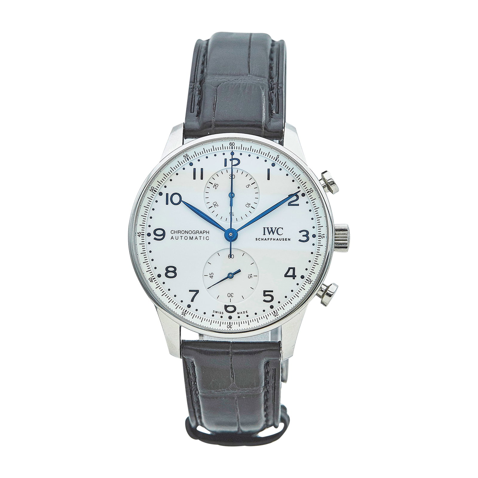 IWC Portugieser Chronograph Stainless Steel Watch Ref. IWC371602, 2026: BRAND: IWC; STYLE: Portugieser Chronograph; REF. #: IWC371602; CONDITION: Pre-owned, Excellent; YEAR: 2026; ADDITIONAL COMMENTS: Case back sticker still intact, Accompanied by warranty cards; CASE SIZ