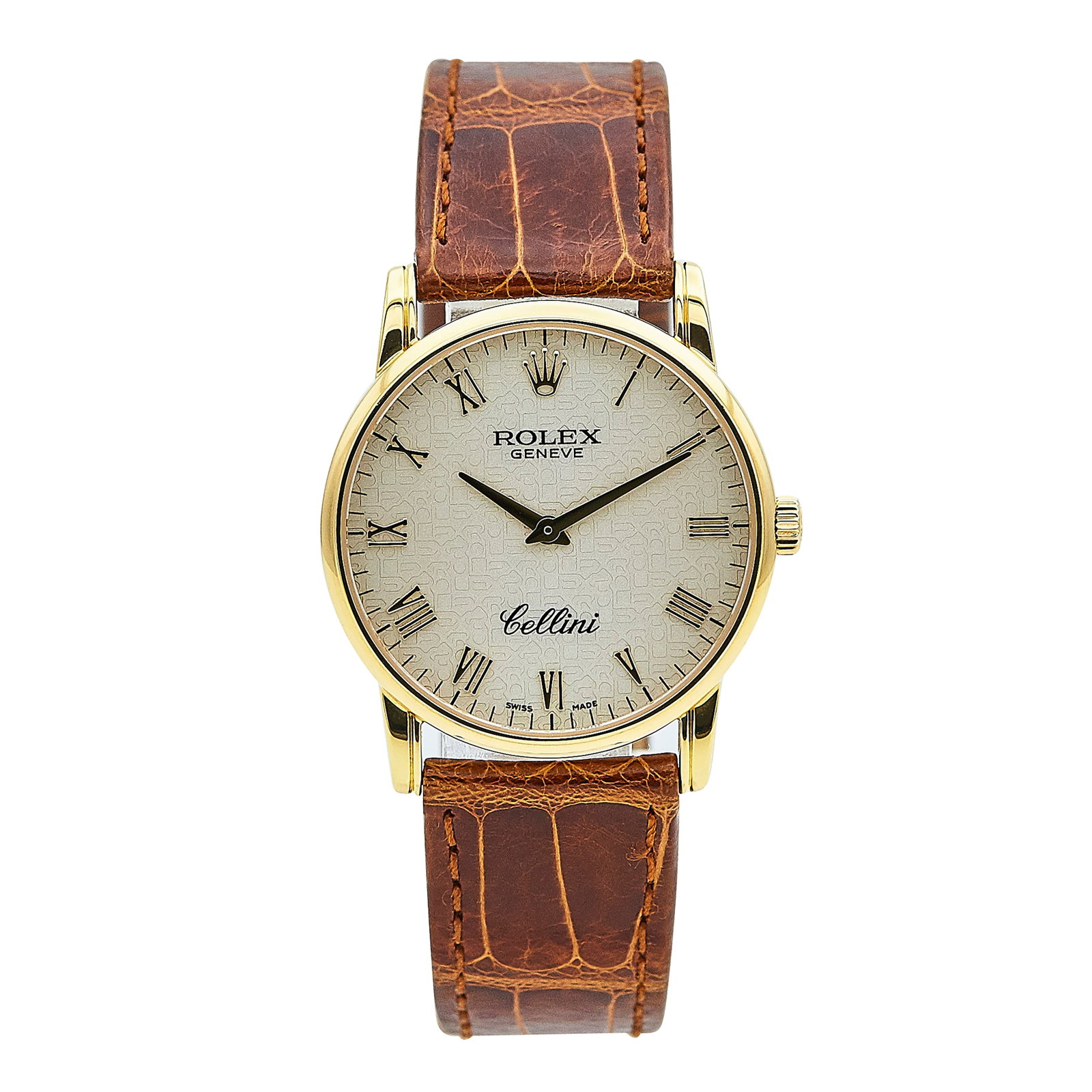 Rolex Cellini 18K Yellow Gold Watch Ref. 5116, 2004: BRAND: Rolex; STYLE: Cellini; REF. #: 5116; CONDITION: Pre-owned, Very Good; YEAR: 2004; ADDITIONAL COMMENTS: K serial, Scratches throughout watch, Accompanied by warranty, 42.2 grams; CASE SIZE (mm):
