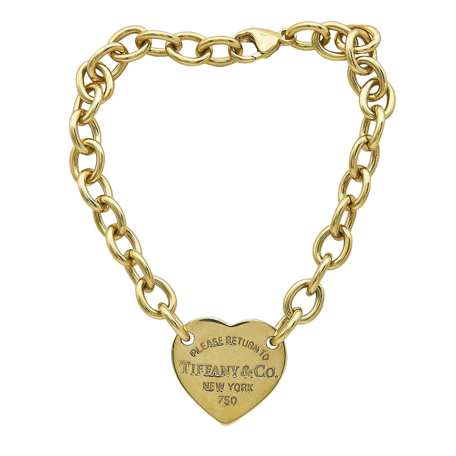 Tiffany & Co. Return To Tiffany 18K Yellow Gold Heart Bracelet: BRAND: Tiffany & Co.; COLLECTION: Return To Tiffany; METAL: 18K Yellow Gold; STAMPED: © Tiffany & Co., 750, Hallmarks; CONDITION: Pre-owned, Very Good; ITEM WEIGHT (GRAMS): 24.6 g; MEASUREMENTS: Brac