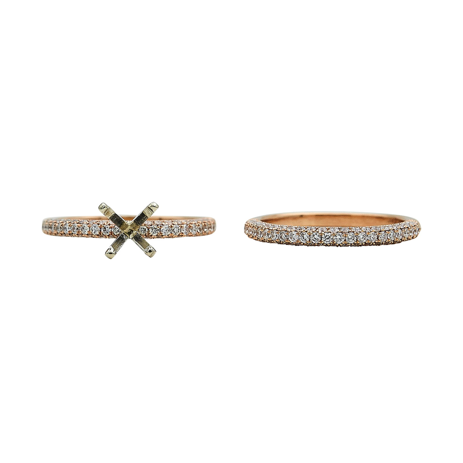 14K Rose Gold and Diamond Bridal Ring Mounting Set (1 of 5)