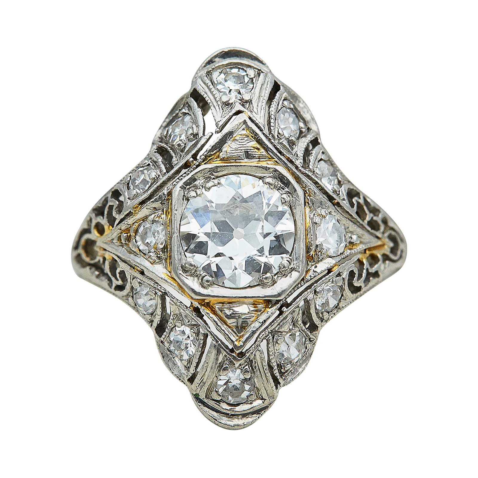 Art Deco Platinum and Old European Cut Diamond Ring (1 of 3)