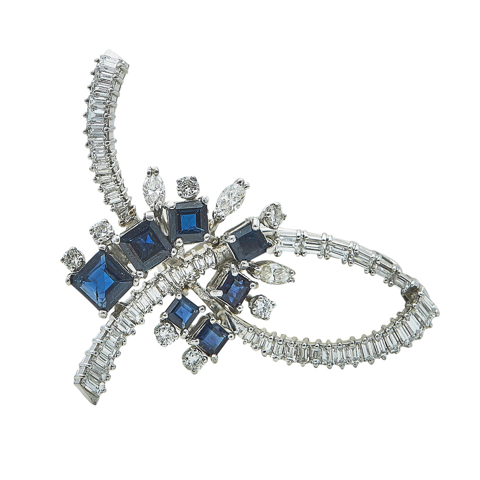 Platinum, 14K White Gold, Sapphire, and Diamond Pendant Brooch: METAL: Platinum/14K White Gold; APPROXIMATE TOTAL DIAMOND WEIGHT: 1.60 ctw; GEMSTONES: Sapphire; TESTED: Platinum/14K White Gold; CONDITION: Pre-owned, Very Good; ITEM WEIGHT (GRAMS): 11.4 g;