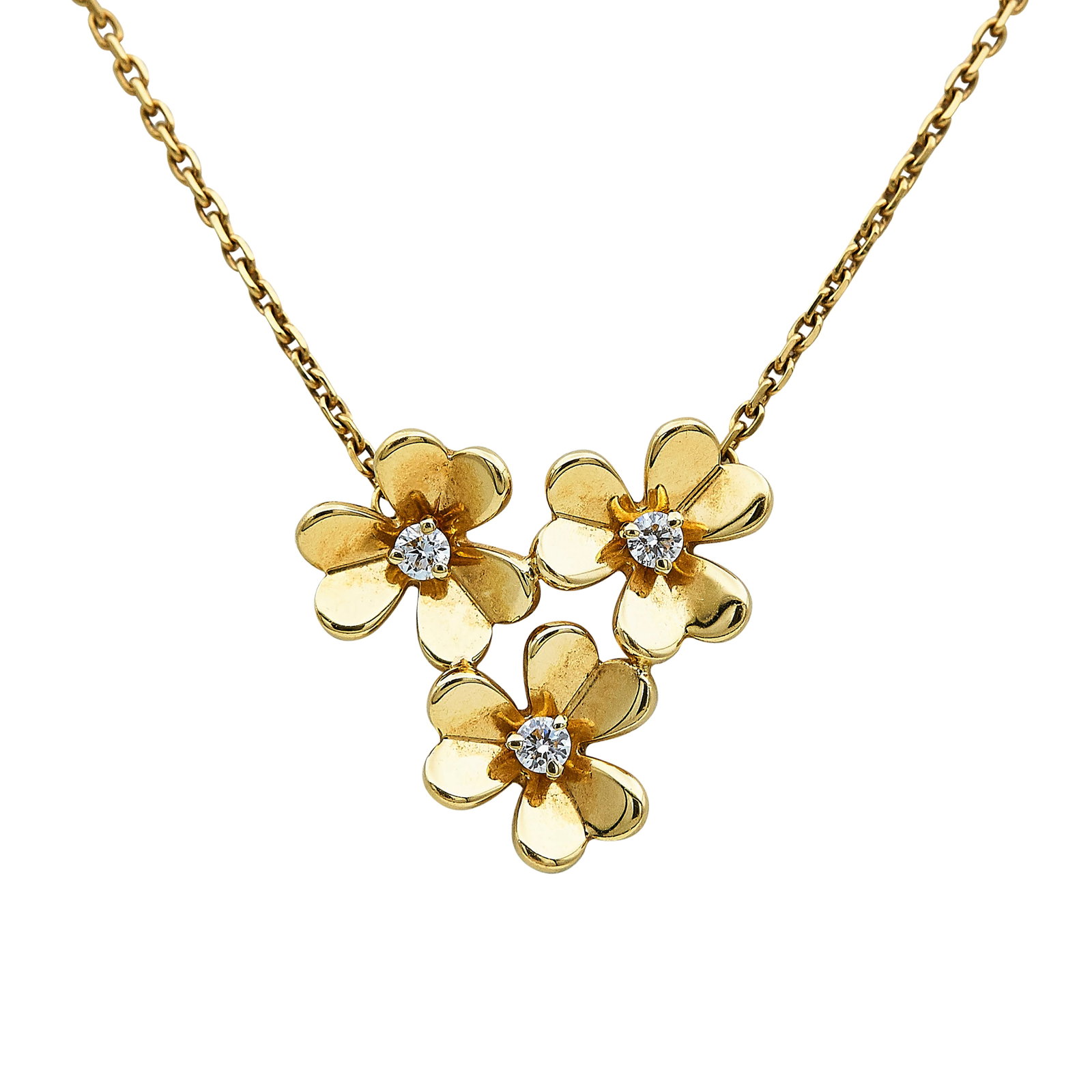 Van Cleef & Arpels Frivole Mini Model 18K Yellow Gold and Diamond Pendant Necklace: BRAND: VCA; COLLECTION: Frivole; METAL: 18K Yellow Gold; APPROXIMATE TOTAL DIAMOND WEIGHT: 0.16 ctw; STAMPED: VCA, Au750, Serial number, Maker's mark; CONDITION: Pre-owned, Very Good; ITEM WEIGHT (GRA