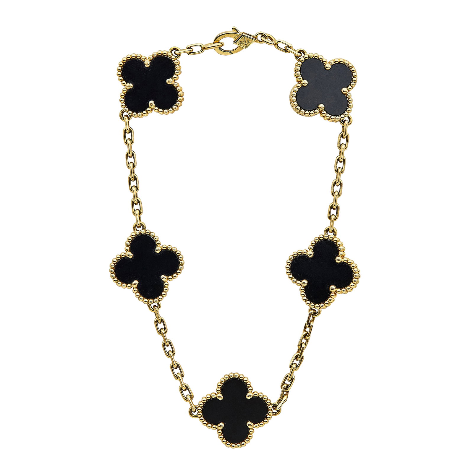 Van Cleef & Arpels Alhambra 18K Yellow Gold and Onyx 5 Motif Bracelet (1 of 4)