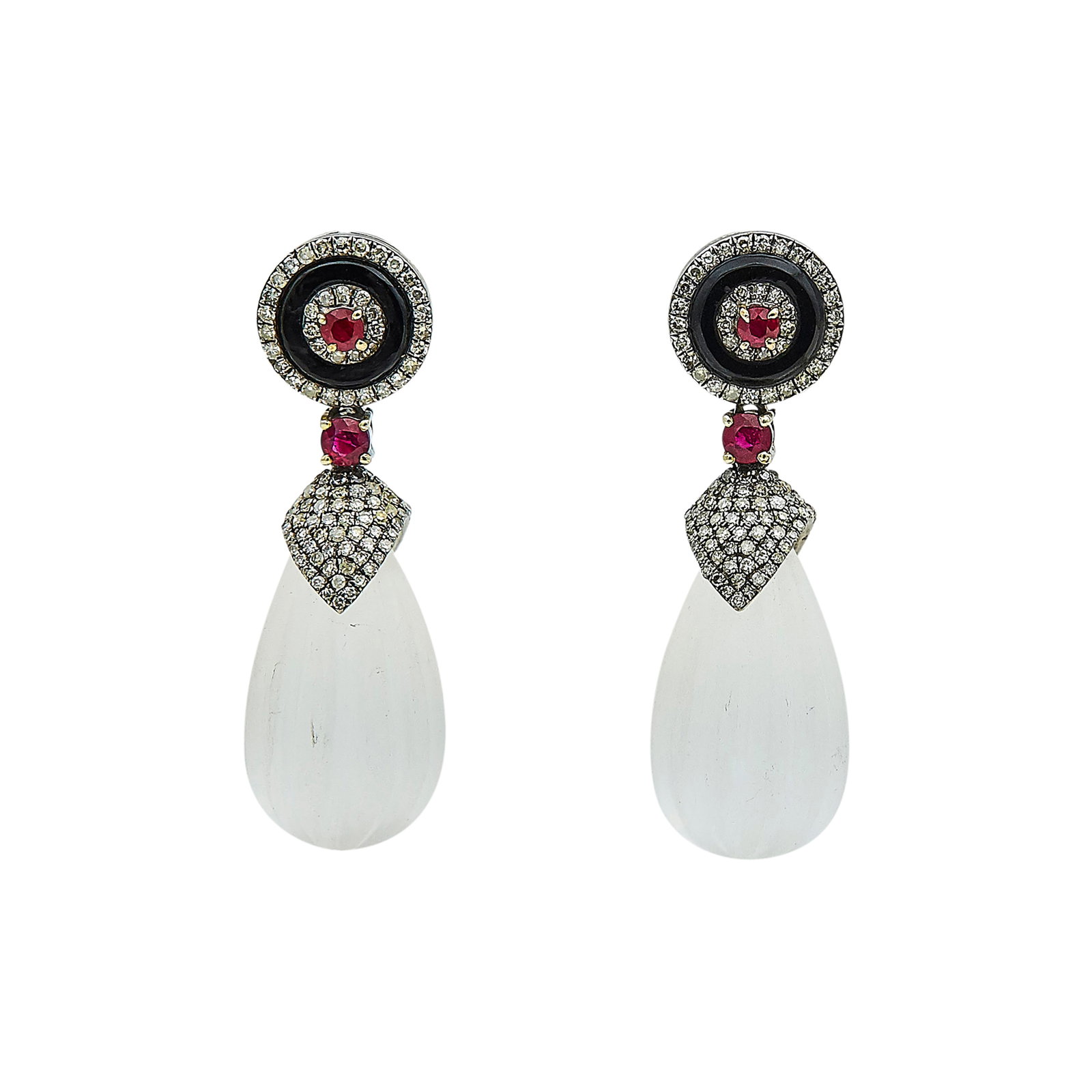 Silver, Onyx, Ruby, and Diamond Pendant Earrings (1 of 3)
