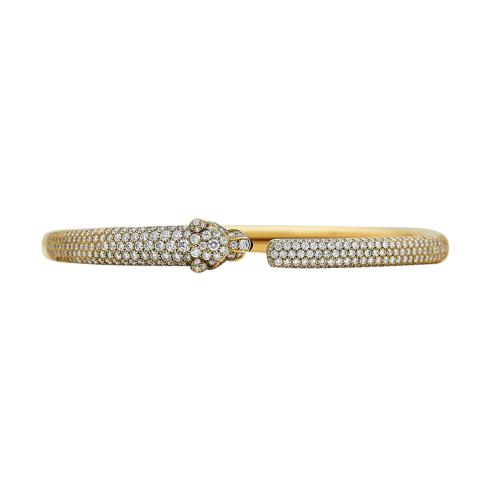 Cartier Panthère de Cartier Small Model 18K Yellow Gold and Diamond Half-Pave Bracelet: BRAND: Cartier; COLLECTION: Panthère de Cartier; METAL: 18K Yellow Gold; APPROXIMATE TOTAL DIAMOND WEIGHT: 3 ctw; GEMSTONES: Emerald, Onyx; STAMPED: © Cartier, 18, Serial number, Au750, Maker's mark