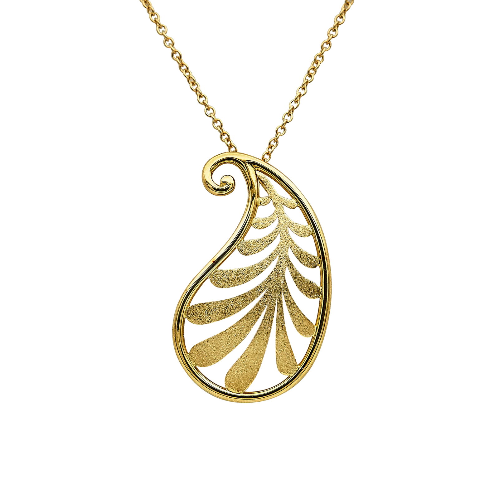 Tiffany & Co. Villa Paloma Palm 18K Yellow Gold Pendant Necklace: BRAND: Tiffany & Co.; COLLECTION: Villa Paloma Palm; METAL: 18K Yellow Gold; STAMPED: © Paloma Picasso, Tiffany & Co., 750, Italy; CONDITION: Pre-owned, Very Good; ITEM WEIGHT (GRAMS): 4.1 g; MEASURE