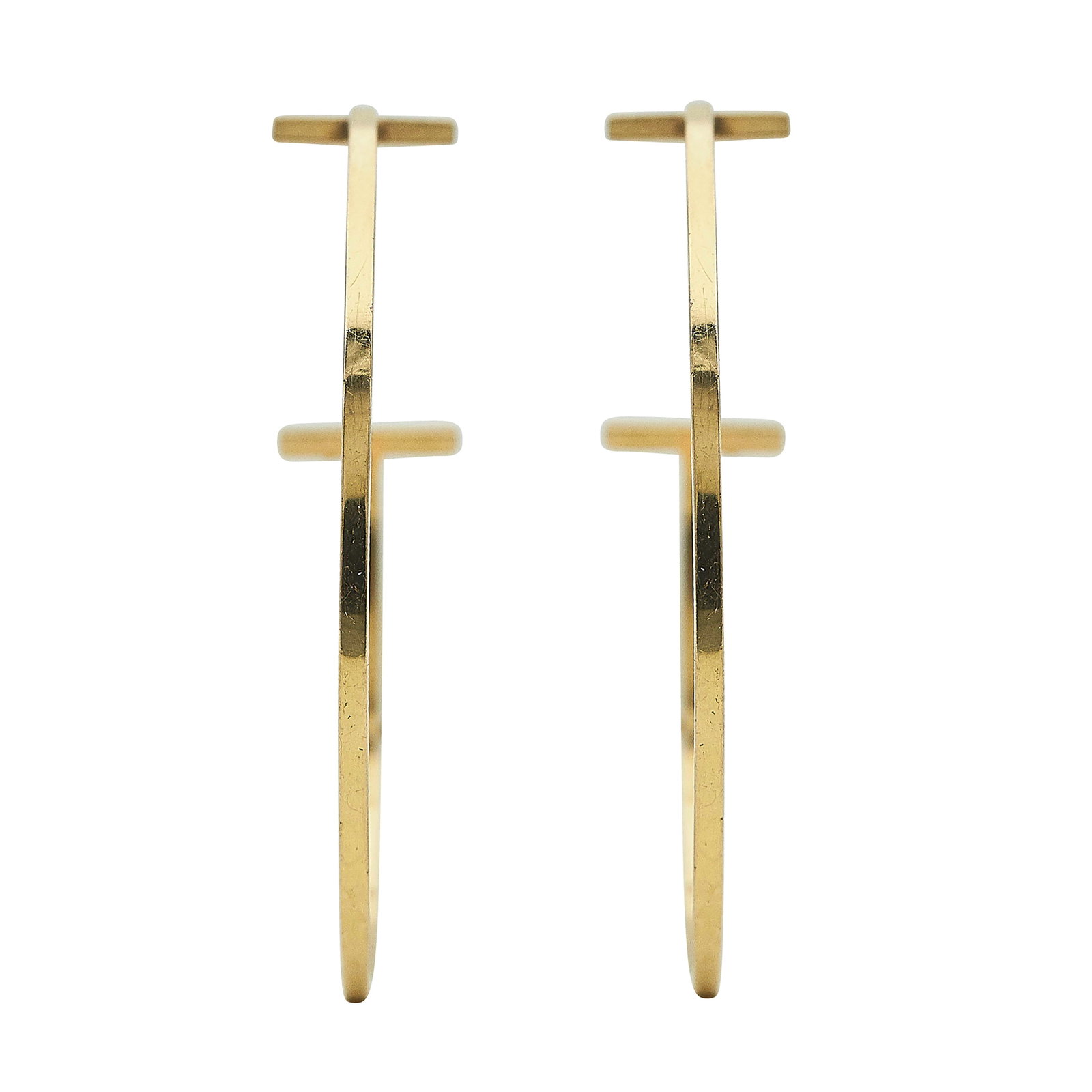 Tiffany & Co. Tiffany T 18K Rose Gold Hoop Earrings: BRAND: Tiffany & Co.; COLLECTION: Tiffany T; METAL: 18K Rose Gold; STAMPED: Backs marked: ©T & Co., Au750; CONDITION: Pre-owned, Good; ITEM WEIGHT (GRAMS): 10.2 g; MEASUREMENTS: Earrings approx. 1 13