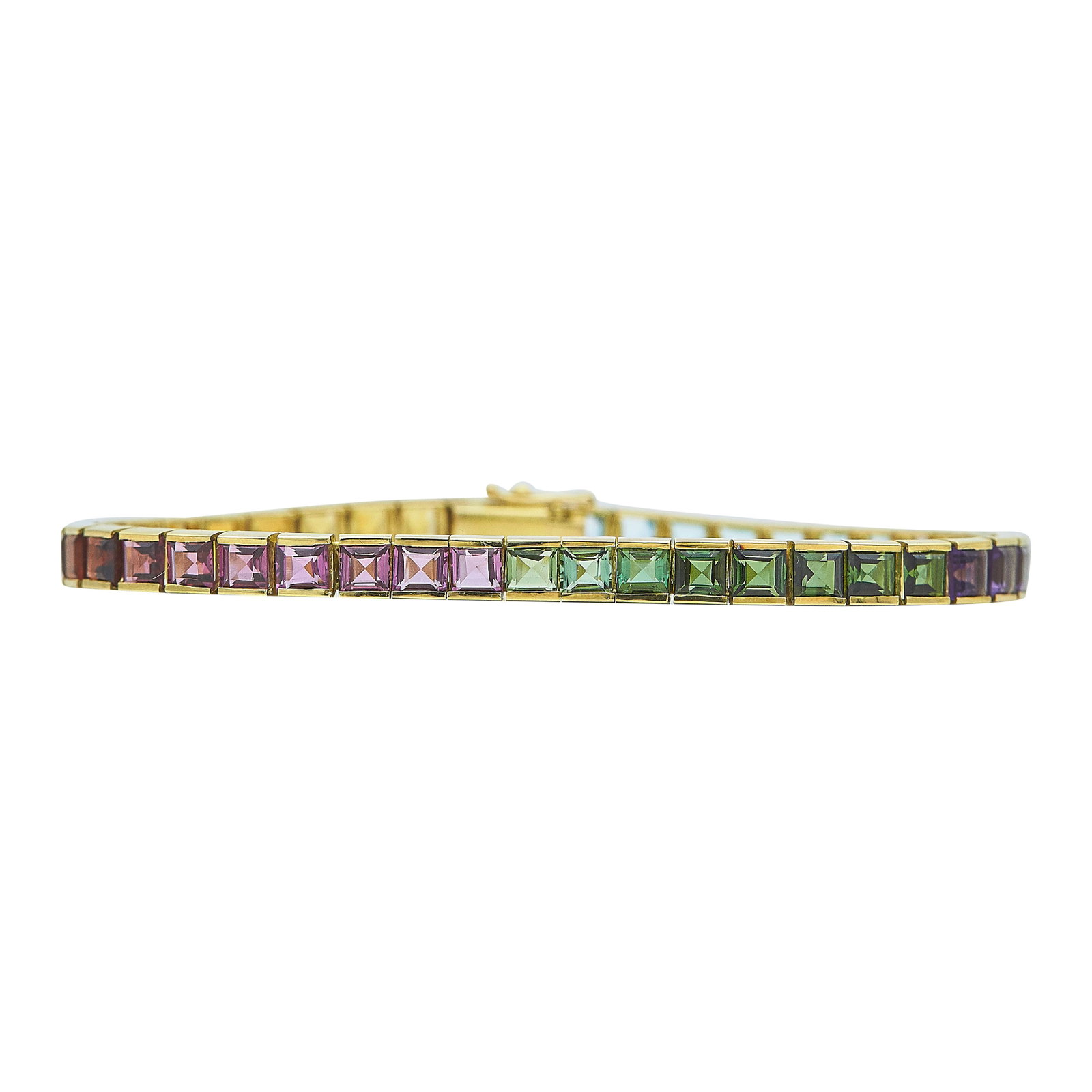 18K Yellow Gold and Multi-Colored Stone Link Bracelet (1 of 4)