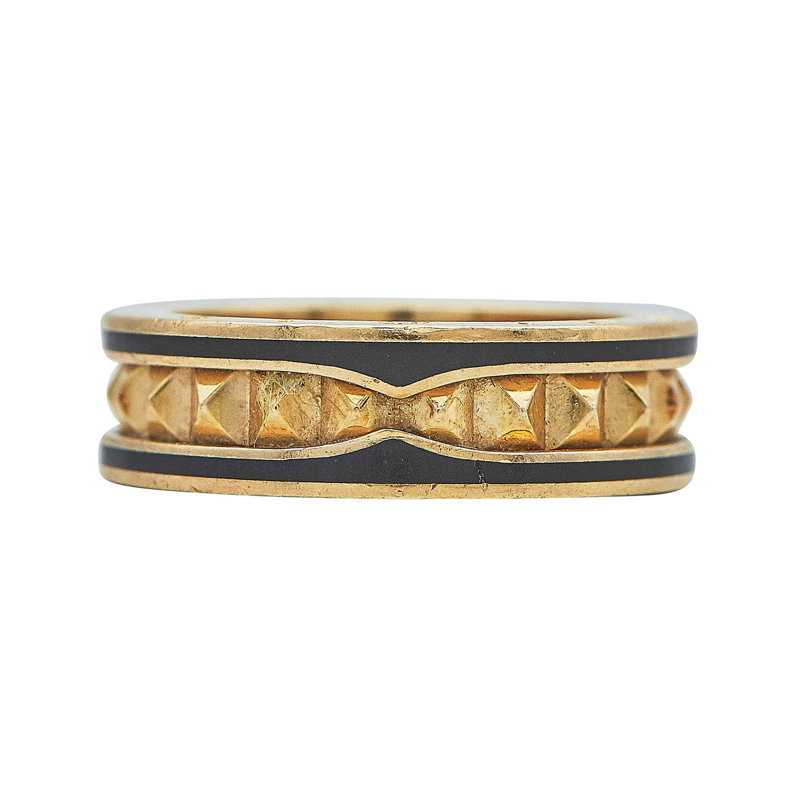 Bulgari Bvlgari B.zero1 Rock 18K Rose Gold and Black Ceramic Band Ring: BRAND: Bulgari; COLLECTION: B.zero1; METAL: 18K Rose Gold/Ceramic; STAMPED: Bvlgari, Au750, Italian workshop mark, Made in Italy, 58, Serial number; CONDITION: Pre-owned, Good; ITEM WEIGHT (GRAMS): 10