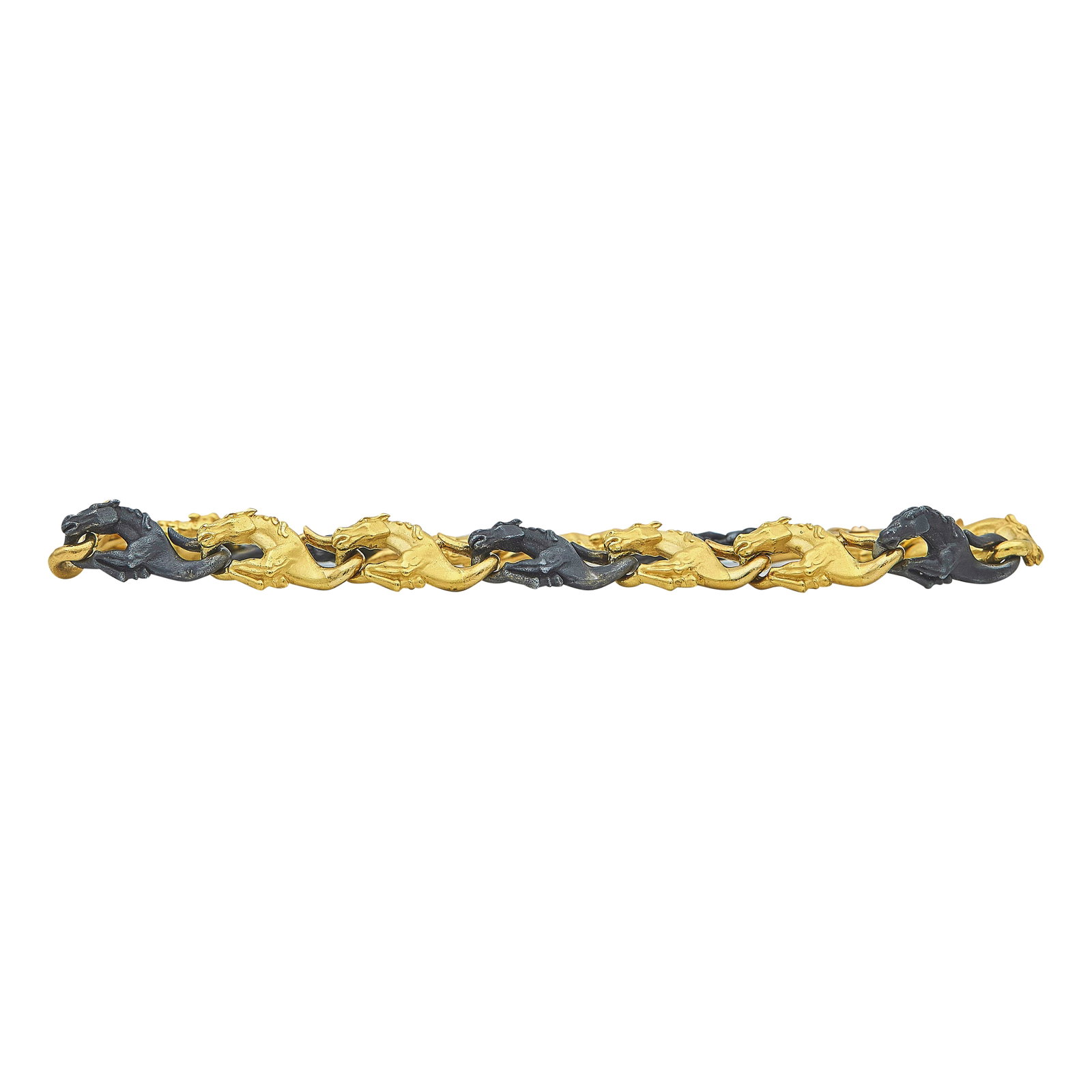 Carrera Y Carrera 18K Yellow Gold and Stainless Steel Hippocamps Link Bracelet: BRAND: Carrera Y Carrera; METAL: 18K Yellow Gold/Stainless Steel; STAMPED: CC, Serial number, 750, Maker's mark; CONDITION: Pre-owned, Very Good; ITEM WEIGHT (GRAMS): 21.9 g; MEASUREMENTS: Bracelet ap
