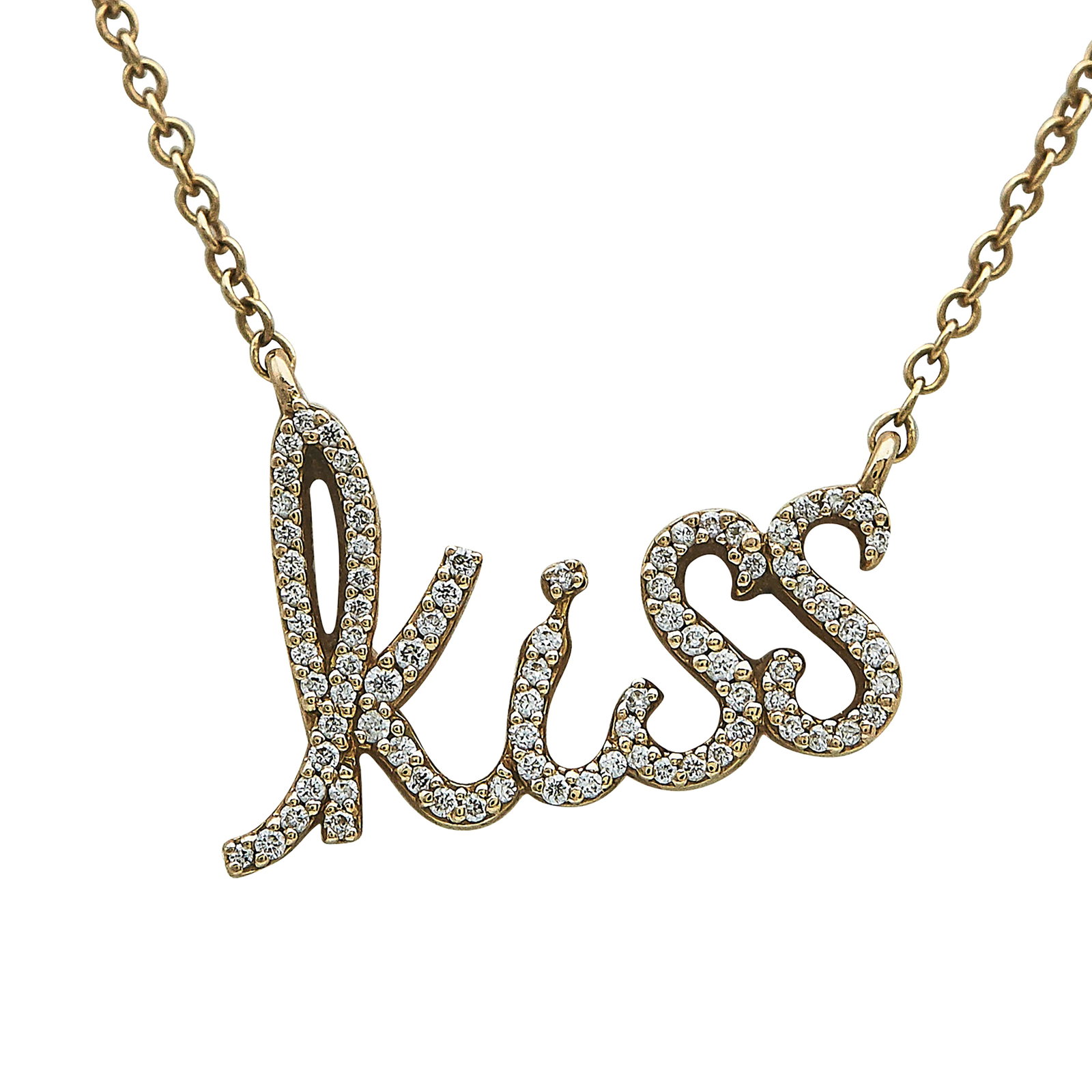 Tiffany & Co. Paloma Picasso Graffiti 18K Rose Gold and Diamond Pave Kiss Necklace: BRAND: Tiffany & Co.; COLLECTION: Paloma; METAL: 18K Rose Gold; APPROXIMATE TOTAL DIAMOND WEIGHT: 0.20 ctw; STAMPED: © Paloma Picasso, T & Co., Au750; CONDITION: Pre-owned, Very Good; ITEM WEIGHT (GR