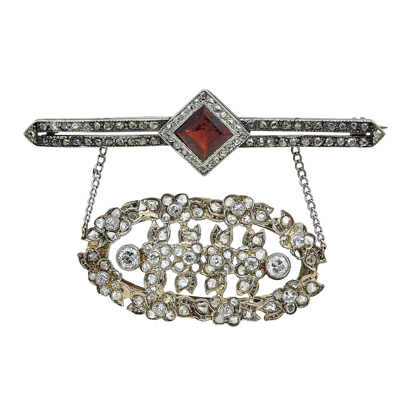 14K White Gold, Platinum, Garnet, and Diamond Brooch (1 of 3)