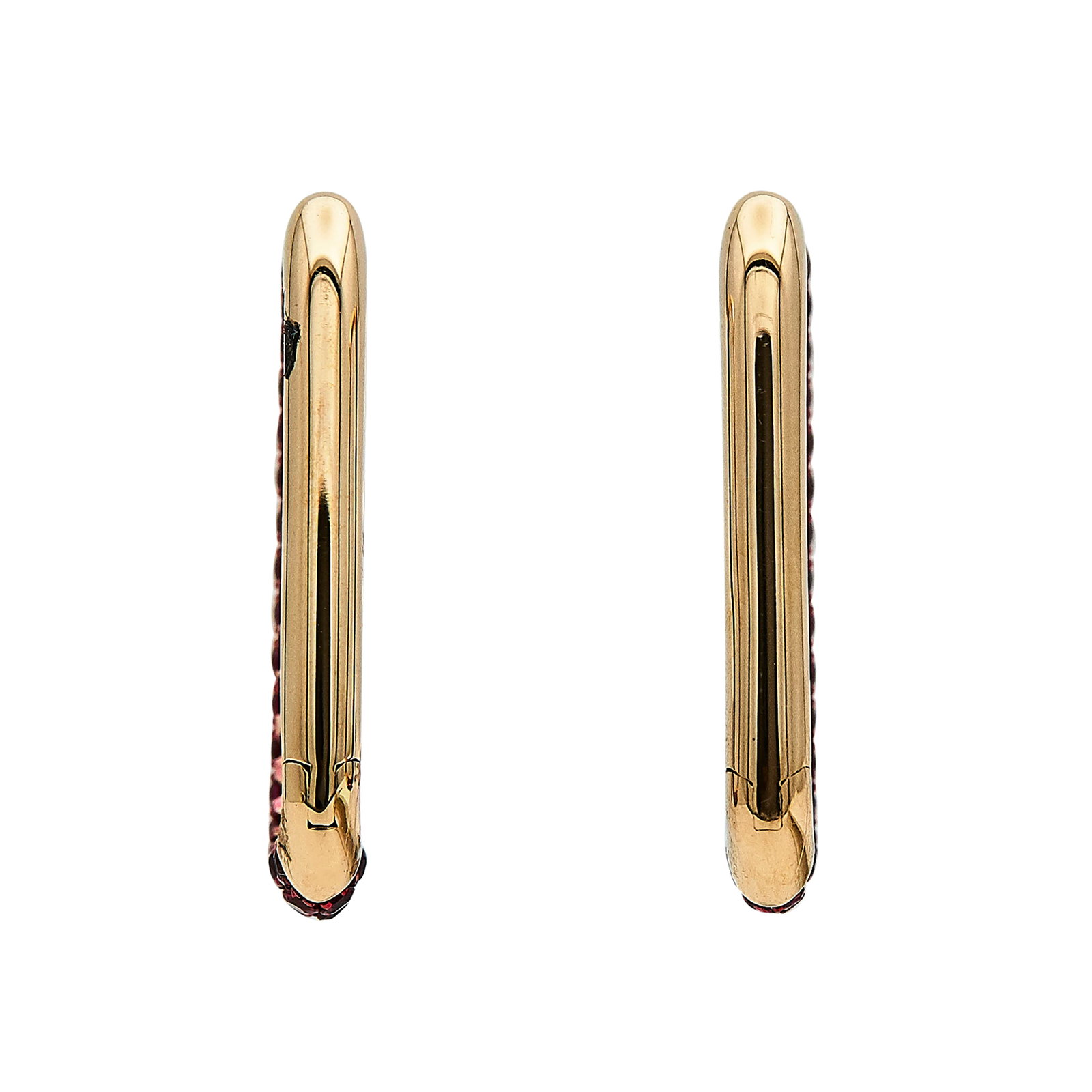 18K Rose Gold and Ruby Rectangular Hoop Earrings - 2