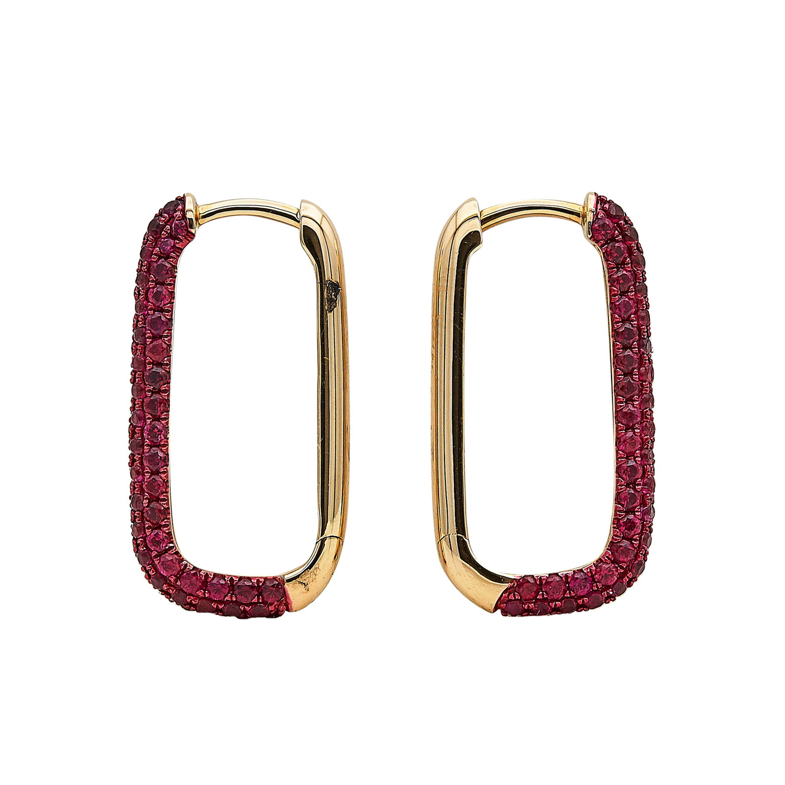18K Rose Gold and Ruby Rectangular Hoop Earrings - 3