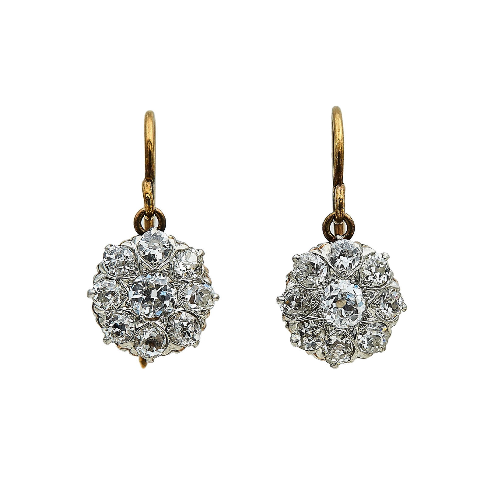 14K Yellow Gold and Old Mine Diamond Cluster Drop Earrings (1 of 3)