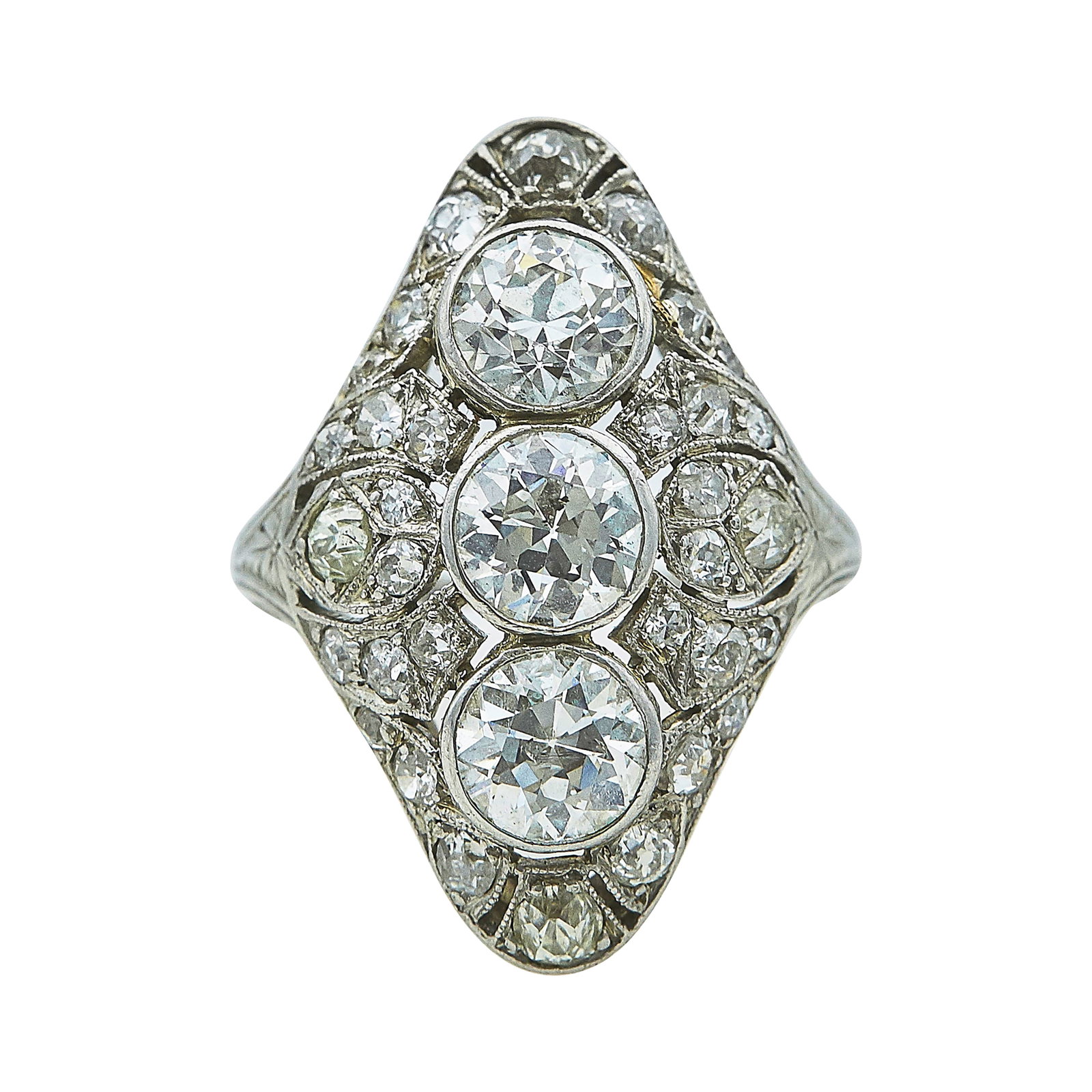 Art Deco 18K White Gold and Diamond Plaque Ring (1 of 4)