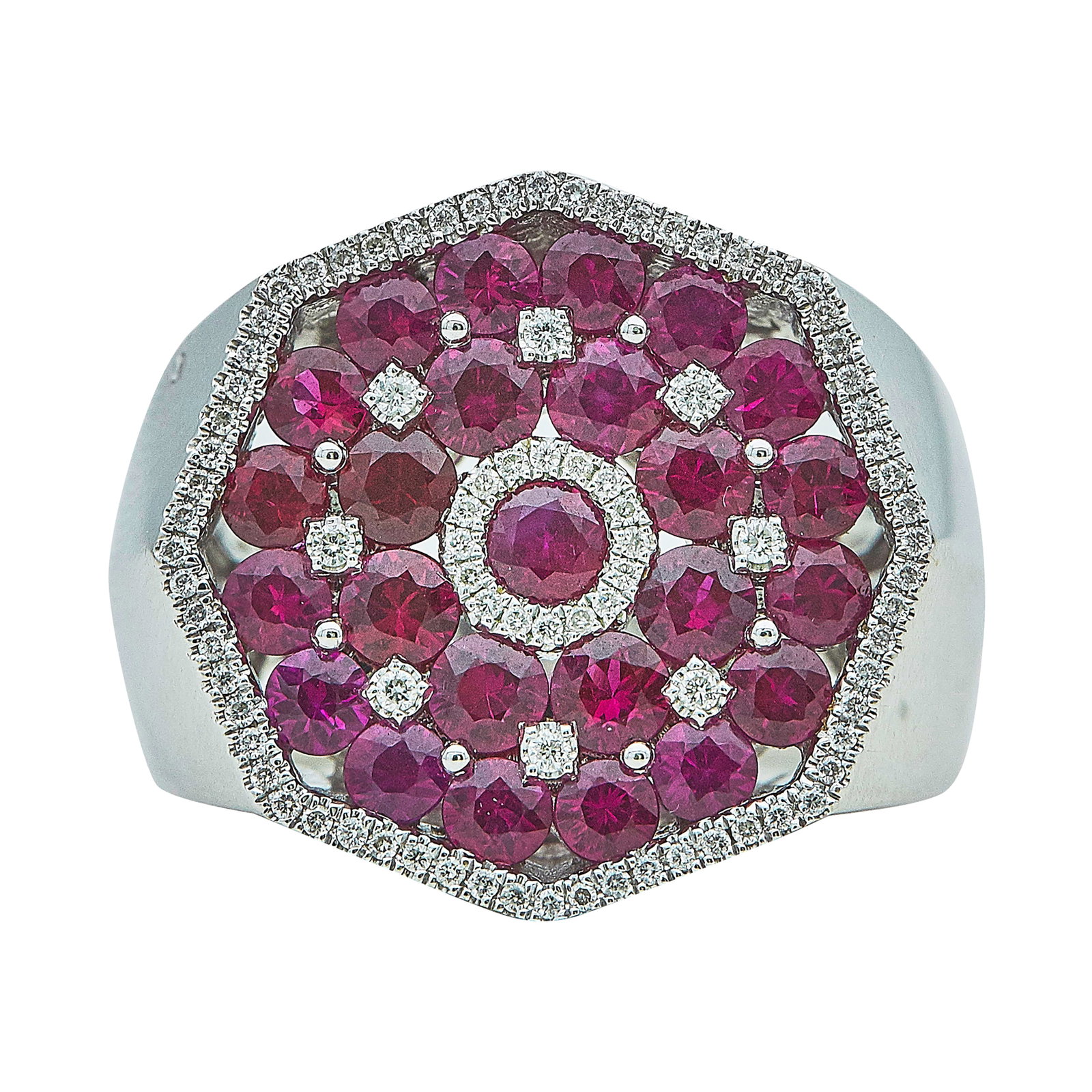 18K White Gold, Ruby, and Diamond Signet Ring (1 of 3)