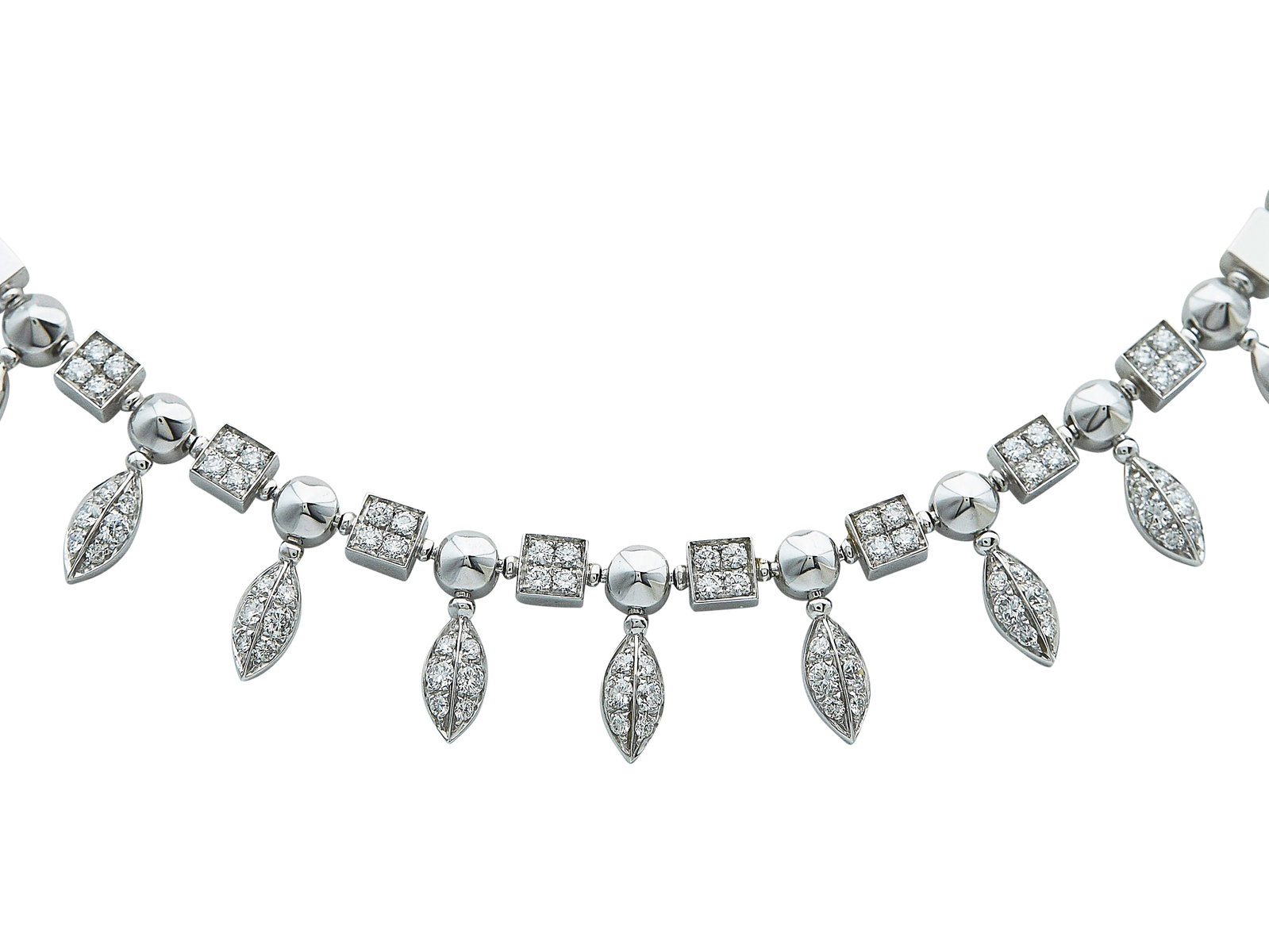 Bulgari Bvlgari Lucea 18K White Gold and Diamond Collar Necklace: BRAND: Bulgari; COLLECTION: Lucea; METAL: 18K White Gold; APPROXIMATE TOTAL DIAMOND WEIGHT: 1.48 ctw; STAMPED: Bvlgari, Serial number, Au750, Italian workshop mark, Made in Italy; CONDITION: Pre-owned