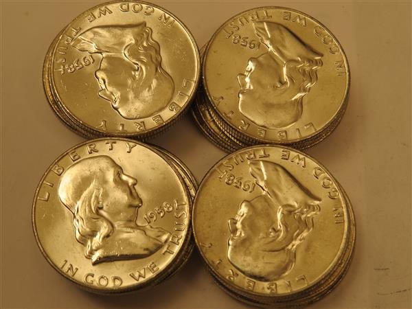 US 1958 D Ben Franklin Silver Half Dollar Coin Roll of: US 1958 D Ben Franklin Silver Half Dollar Coin Roll of 20