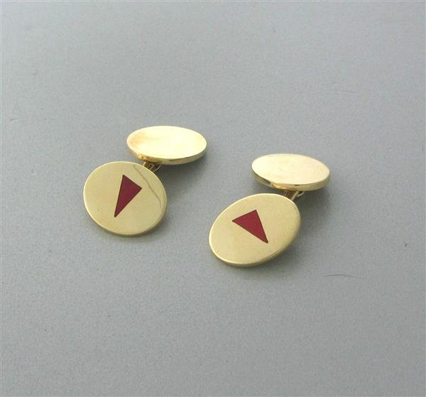 Raymond Yard 14k Yellow Gold Red Enamel Cufflinks: Measurements - cufflink top is 13.5mm x 17mm. Marked - 14kp,Yard. weight - 15.9g