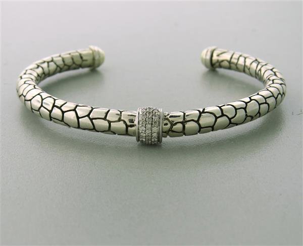 Charles Krypell Diamond Bangle Bracelet: Measurements- fits approx 7 inch wrist, 6mm wide, gemstones- diamonds 0.30cts, marked-14k/925, C.krypell
