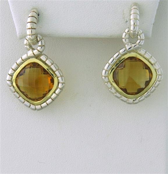 Charles Krypell Gemstone 14k Gold Sterling Earrings: Measurements-earrings are 15mmx15mm, gemstones- cognac color stone, marked- C.krypell,14k/925, weight-10.9g