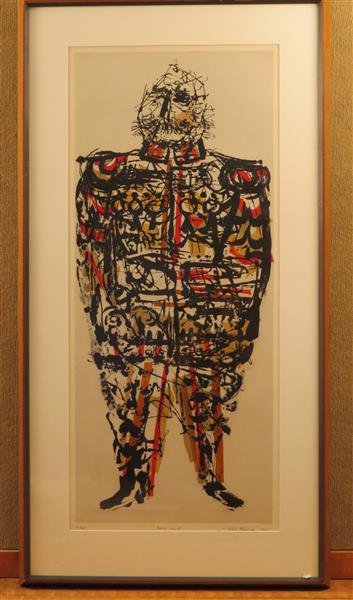 Misch Kohn (1916-2002), Baron Von Z, Etching on Paper: Title - Baron Von Z. Etching on paper,framed and glassed. Measurements - 33 1/2" x 14 1/2", with frame - 40 5/8" x21 3/8". signed - bottom left,center,right. cons#cyy