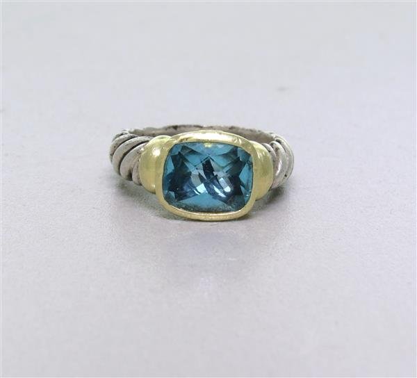 David Yurman Sterling 14k Gold Blue Stone Ring: Measurements: Ring size 6. Ring top 11.3mm x 9.9mm. Gemstones: Blue Stone 10.6mm x 8.4mm. Marked: D.Y., 585, 925, .weight - 7.3g