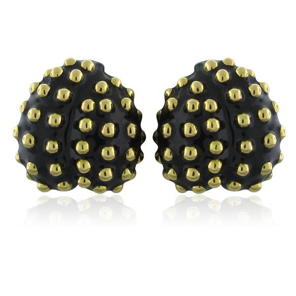 Estate David Webb 18k Yellow Gold Black Enamel Earrings: Metal: 18K Yellow Gold, Measurements: Earrings are 24mm X 23mm, Marked: WEBB,18K, Weight: 31.7g