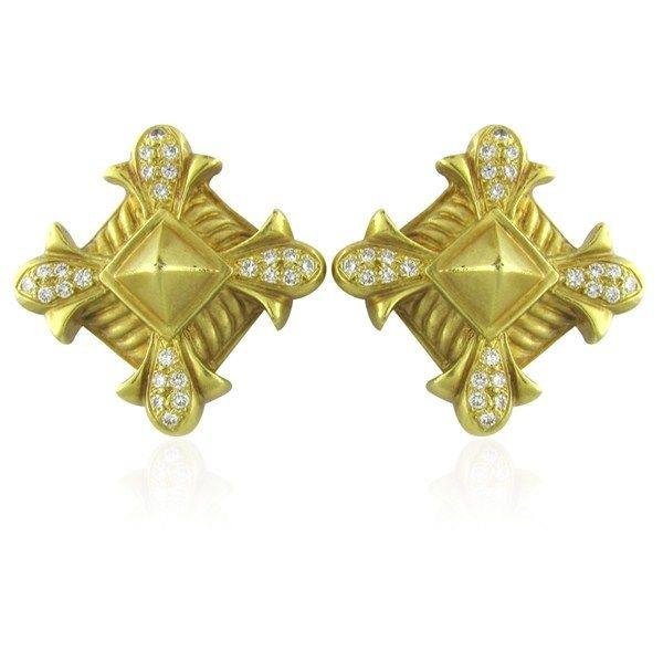 Doris Panos 18k Gold Large Diamond Earrings: Metal: 18K Yellow Gold, Diamonds - approx. 0.80ctw, Measurements: Earrings are 25mm x 25mm, Clarity: VS, Color, G, Marked: DP, 1994, 18K, Weight: 34.0g