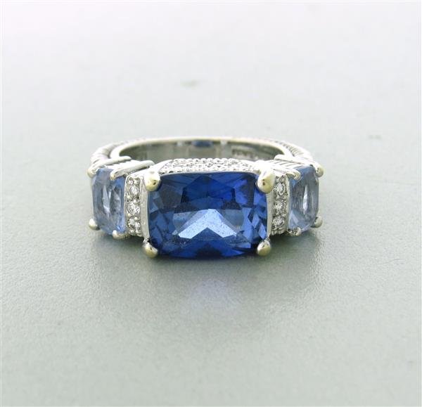 Judith Ripka 18K Gold Sapphire Iolite Diamond Ring: Metal: 18K White Gold, Gemstones/Diamonds: Synthetic Sapphire, Iolite, Diamonds, Measurements: Ring size 6, Ring top is approx. 22mm x 8.2mm, Weight: 10.9g