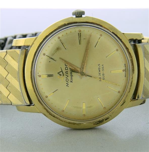 Movado Kingmatic Sub Sea Watch: Two tome gold and stainless steel case,34mm in diameter, 41mm lug to lug tip. 28 jewel automatic movement. Center seconds,applied gold stick markers,screw back case.