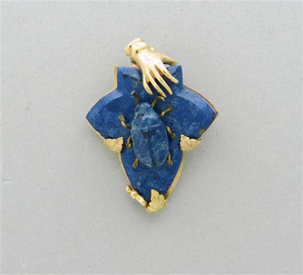 Victorian Antique 18k Gold Lapis Pendant Pin: Pendant is 37mm x 28mm. Carved lapis. weight - 9.4g