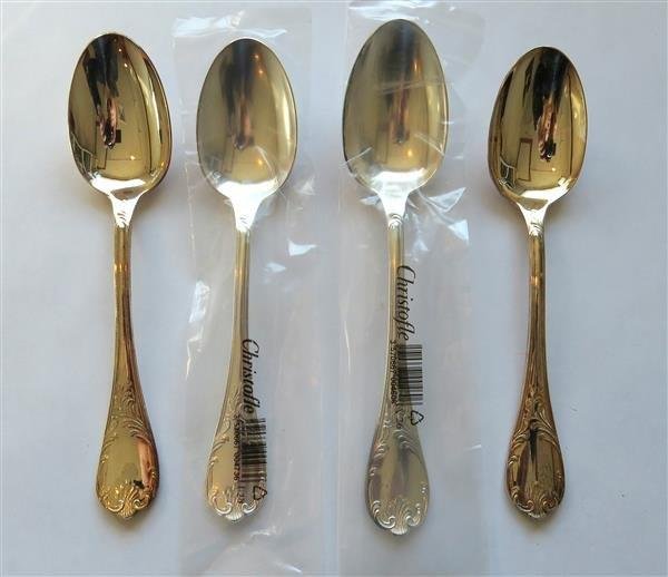 Christofle Marly Silverplate Spoon 4 pc Set: Set of 4 place spoons - 7 1/2".. Marked with Christofle mark,France.