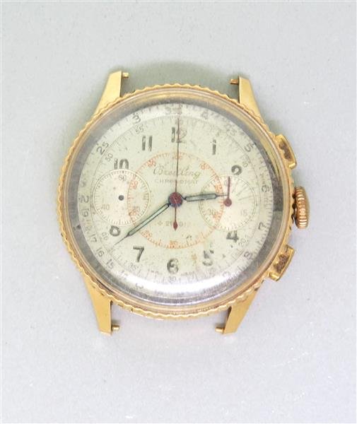 Breitling 18k Gold Chronograph Watdch ref. 769: 18k gold case - 35mm in diameter. Bezel not stable,case has imperfections. ref. 769. weight - 36.3g