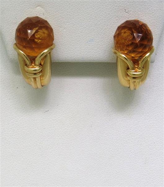 Bvlgari Bulgari 18k Gold Citrine Earrings: Earrings are 23mm x 12mm. Citrines - 10.9mm in diameter. Marked - Bvlgari,752,ba 9553. weight - 17.3g
