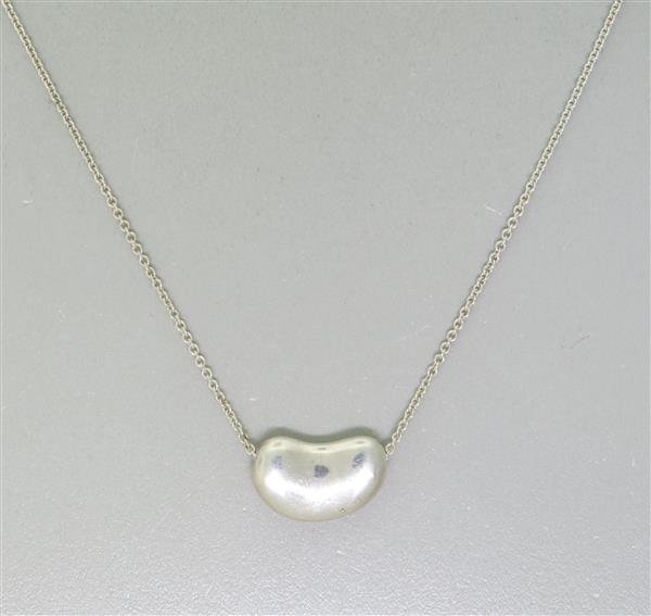 Tiffany & Co. Peretti Sterling Bean Pendant: Necklace is 16" long, Pendant is 14mm x 20.5mm, Marked - Tiffany & Co, @Elsa Peretti, 925, Weight : 11.4g