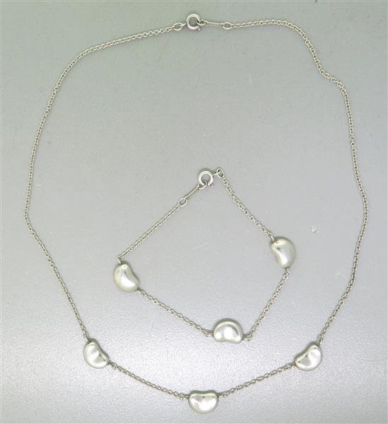 Tiffany & Co. Peretti Silver Bean Bracelet and: Necklace is 16" long, Bracelet is 7" long, beans are 8mm x 11mm, Marked - Tiffany & Co, Elsa Peretti, 925, Weight - 15.0g